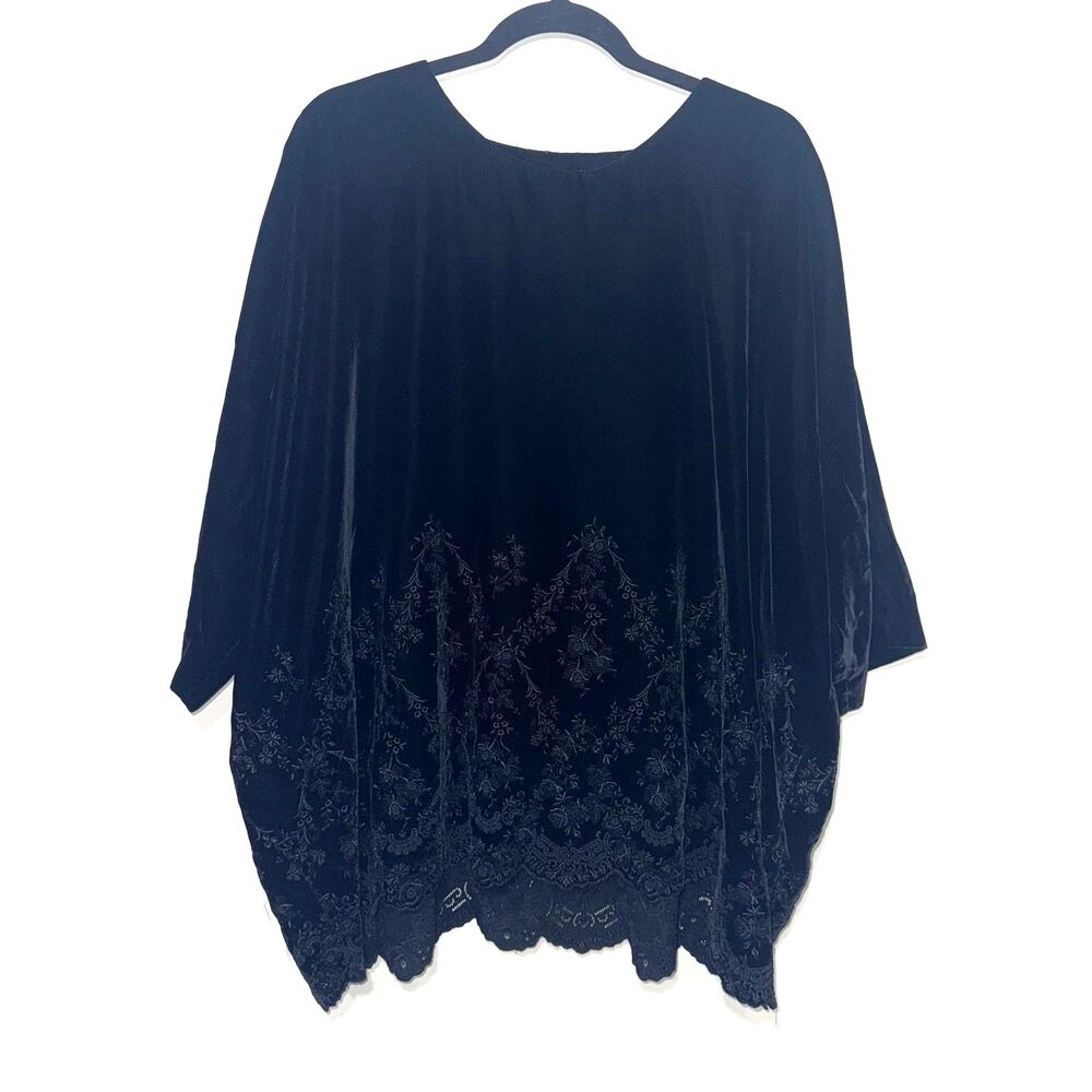Eskandar Velvet Embroidered Eyelet Scallop Hem Tunic - Black 0/US6-8